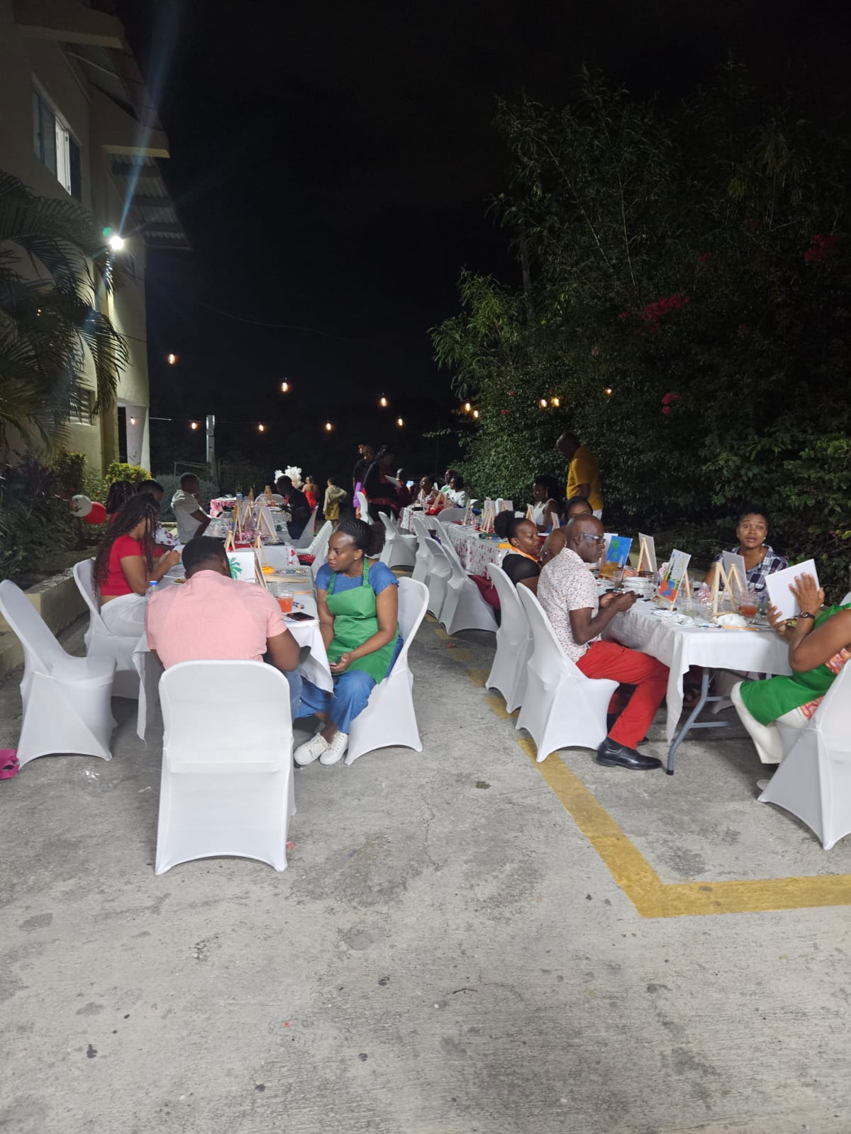 Couples seated at decorated tables during a Marriage Ministry evening
